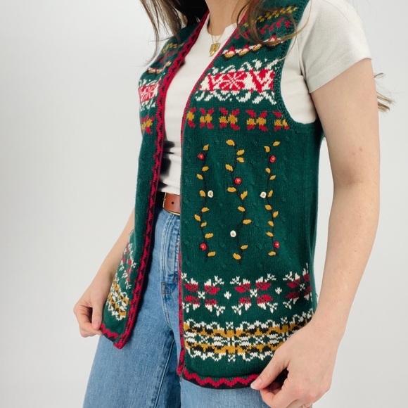SOLD vintage fair isle cottagecore zip up sweater vest ramie cotton blend M - Picture 5 of 7